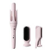 5 in 1 Auto Curling Iron Set with Interchangeable Barrels - 1", 1.25", 1.5" Curling Wand, Hair Crimper & Straightening Brush, Ro