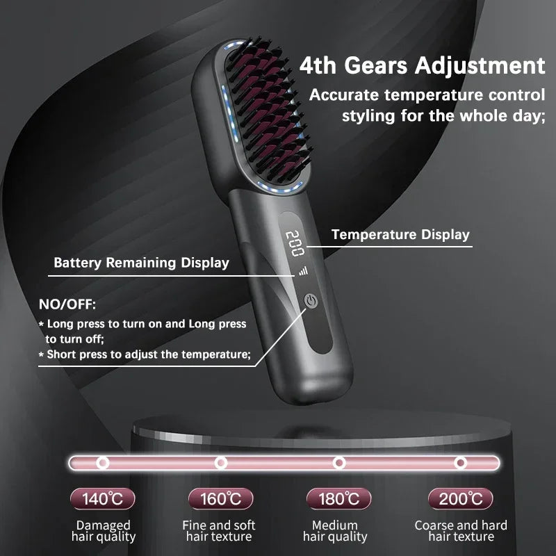 Portable Wireless Hair Straightener 4 Temp Settings Shrink Design Straight Hair Comb Rechargeable Mini Straightening Comb